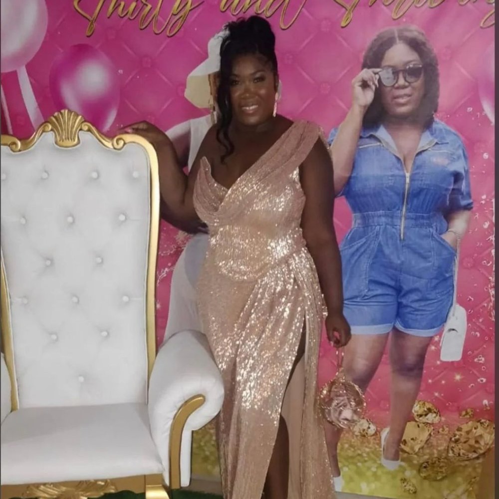 A gold sequence dress